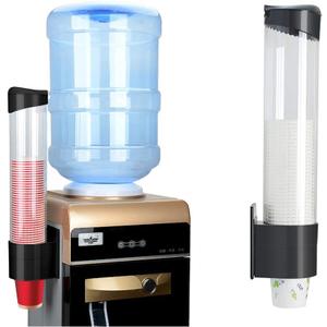 Cup Dispenser, Wall Mount Water Cooler Cup Holder Fits 5oz - 7oz Disposable Paper Plastic Cups for Home Office Hospital Cups Organizer, Adhesive Paste or Screw Install (Black, Medium)