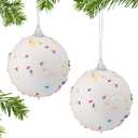 Sosation 12 Pcs White Christmas Ball Ornaments 3.15 Inch Foam Christmas Candy Balls Hanging Ornaments Xmas Tree Decoration for Holiday New Year Birthday Party Supplies