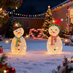 2D Lighted Snowman Christmas Decorations,32 Inch Lighted Up Christmas Outdoor Decoration with 80 Warm White LEDs, 2-Piece Set Xmas Festive Holiday Decor for Indoor Home Garden Patio Yard -Snowman