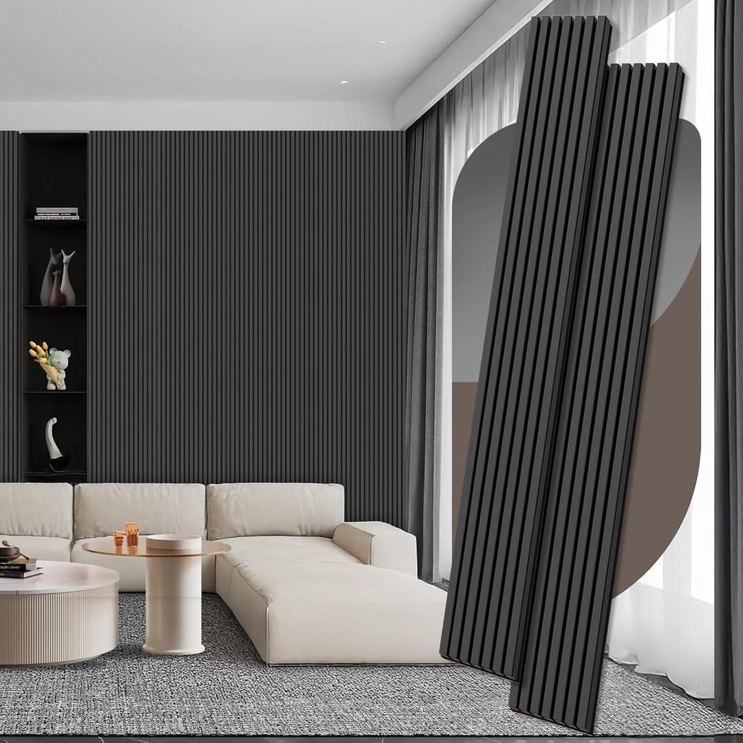 2 Pack Wood Panels for Wall, 106.3"  11" Wood Slat Acoustic Panels for Wall, Soundproof Panel for Interior Decor (Matte Black)