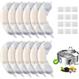 12 Pack Dog Water Replacement Filters Compatible with Smartoo 7L / 236oz / 1.8Gal Stainless Steel Dog Water Fountain, Pet Dog Fountain Filter Replacement,12 Filters + 12 Sponge