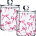 ALAZA 2 Pack Qtip Holder Pink Bows, Cotton Swab Dispenser with Lid Bathroom Containers Canister Organizer Storage Jar