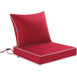 MIULEE Red Outdoor Seat Cushion 22x22 Inch Waterproof & 3 Year Fade Resistant Deep Seat and Back Cushion for Patio Furniture Chair Sofa Couch with Handle and Adjustable Straps