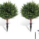 LadyRosian Artificial Cypress Topiary Tree, 25 Inch 2 Set Outdoor Faux Cypress Bush Plants,Indoor Ball Trees with Ground Spike, Fake Potted for Home Front Porch Decor Outside Garden