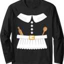 Female pilgrim costume for thanksgiving matching couple Long Sleeve T-Shirt (S, Black)