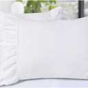 HIG Pack of 2 Farmhouse Ruffle Pillow Shams, Standard Size White French Country Style Vintage Pillowcases with Handcraft Ruffle, Boho Frilly Pillow Shams for Bedroom, Microfiber, 20" X 26" (Emory)