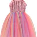Baby Girls Tutu Dress Long Sleeve Toddler Sleeveless Dresses Infant Tulle Sundress (12 Months, 0-1sequin Pink Rainbow)