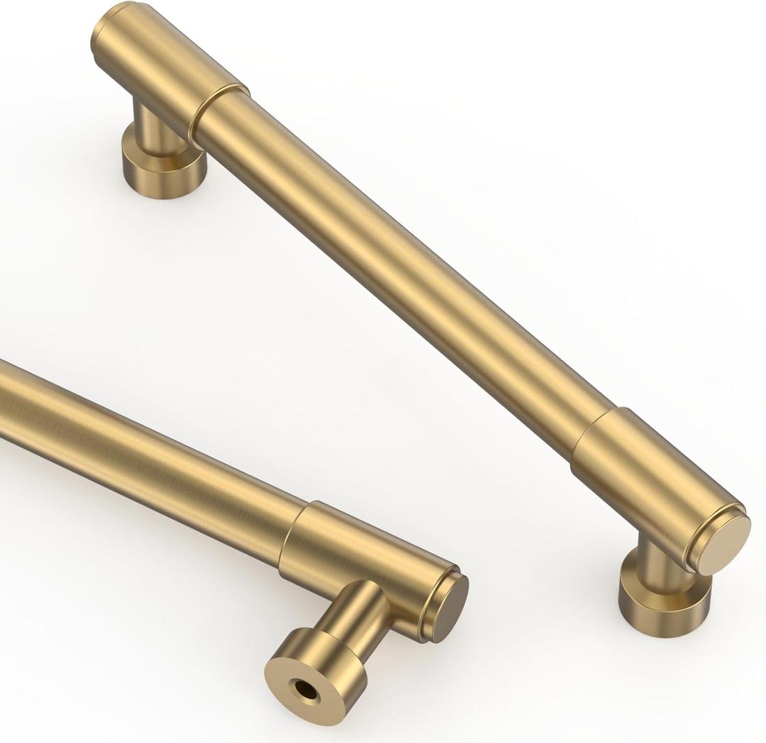 Asidrama 10 Pack 5 Inch(128mm) Champagne Bronze Cabinet Pulls Kitchen Cabinet Handles Champagne Gold Hardware for Cupboard Drawer (5" Hole Center)