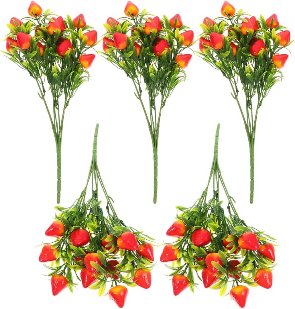 Homoyoyo 5pcs Simulated Strawberry Plant Decor Artificial Long Stem Strawberry Branches for Flower Arrangement Party Decorations