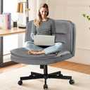 COMHOMA Criss Cross Chair with Wheels Armless Cross Legged Office Chair Wide Home Office Desk Chair Swivel Comfy Vanity Desk Chair Height Adjustable Mid Back Wide Seat Computer Task Chair (Gray Velvet)