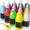 Nicpro 14 Colors Large Bulk Acrylic Paint Set (33.8 oz, 1000 ml) Rich Art Painting Supplies, Non Toxic for Multi Surface Canvas Wood Leather Fabric Stone Craft, for Kid & Adult with Pump, Color Wheel, 33.8 Fl Oz