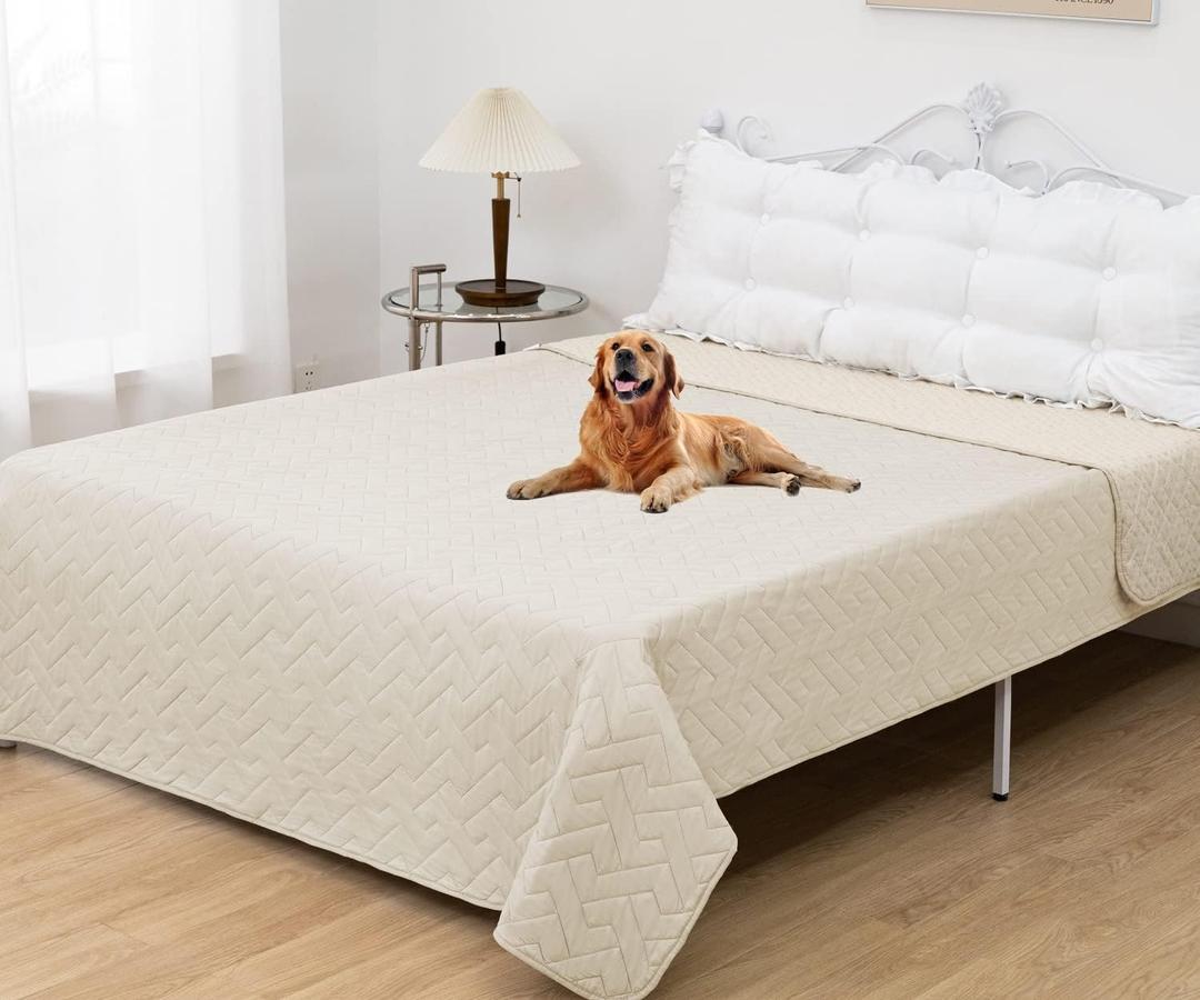 fuguitex Waterproof Dog Bed Cover Couch Cover for Pet Anti-Slip Cat Mat Pet Pad Blanket for Sofa Chair Recliner Bed Furniture Protrctor (78x90 Inch (Pack of 1), Cream)