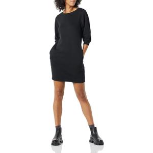 Amazon Essentials Women's Fleece Blouson Sleeve Boatneck Sweatshirt Dress (Available in Plus Size) (2X, Black)