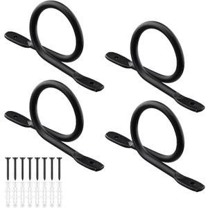 Yookeer 4 Pcs 1.5 Inch Diameter Curtain Rod Brackets Holder, Hand Forged Metal Curtain Rod Wall Hanger Rustic Closet Support with Screws for Rods Ceiling Blinds Drapes Wall Hook (Black)