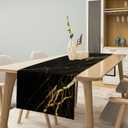 Marble Table Runner,Black Gold Abstract Geometry Pattern Texture Kitchen Dinning Table Decoration for Indoor Outdoor Home Party Decor 13x36 Inch
