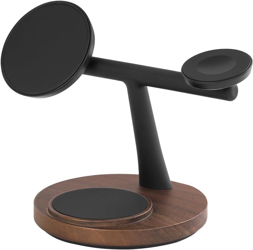 ZenStand Wireless Charging Station, 3 in 1 Charger, Genuine Wood Design, Compatible with MagSafe, Compatible with Apple Watch, Desk Accessory, 15W, Charger Station, Power Adapter/Cable Not Included