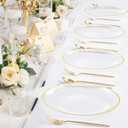 Rubtlamp 100 Pcs Gold Plastic Plates, 10 inch Clear Gold Dinner Plates, Hammer Pattern Design, Fancy Disposable Plate, Heavy Duty Party Plate Ideal for Party