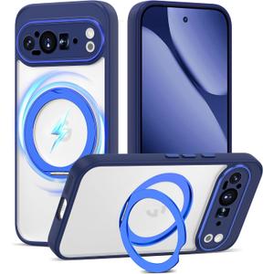 Compatible with Google Pixel 10 Pro XL Case with 360 Magnetic Ring Stand [Compatible with Mag-Safe ] Shockproof Translucent Phone Case for Google Pixel 10 Pro XL 6.8'',Blue