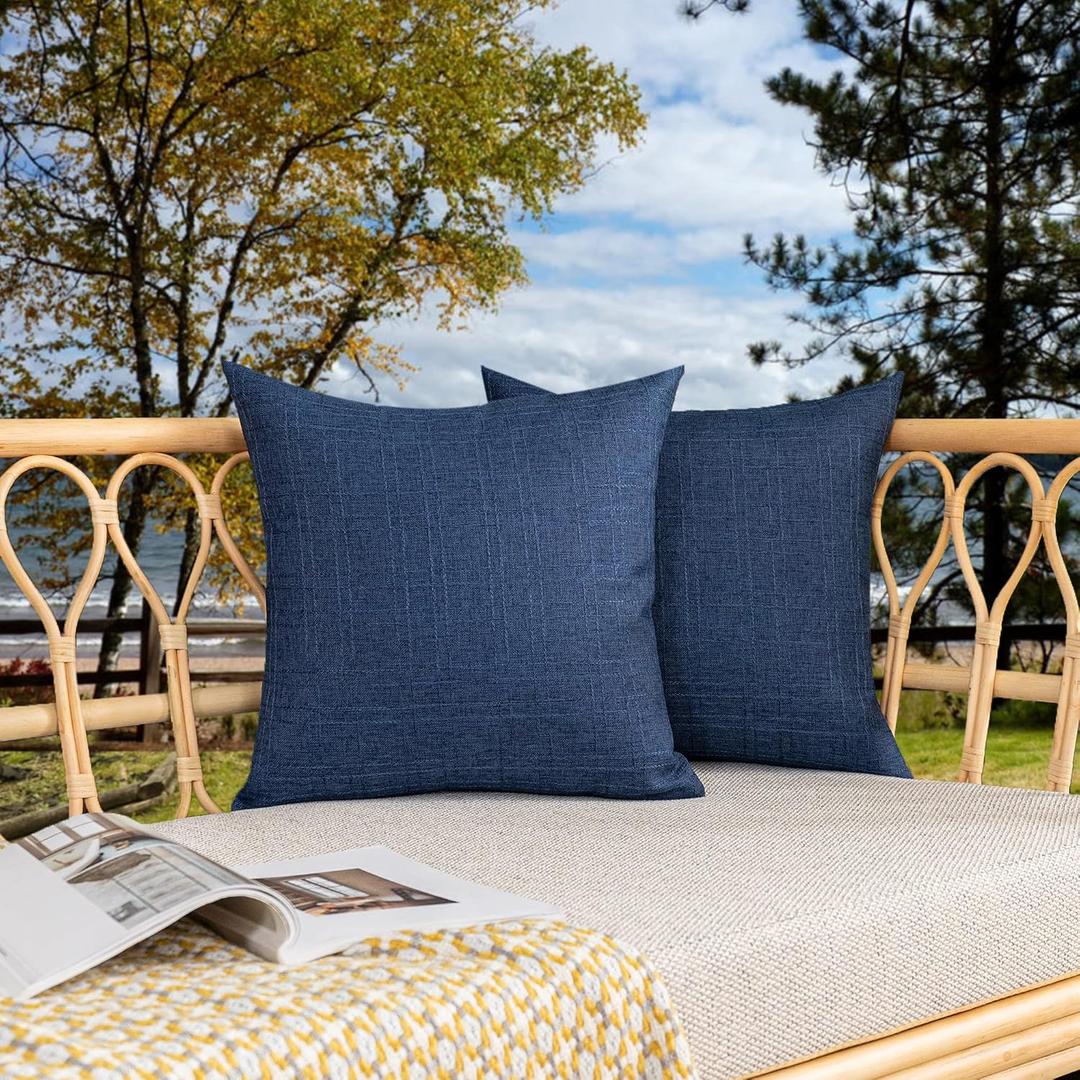 Kevin Textile Outdoor Waterproof Pillow Covers Pack of 2 Checkered Decorative Euro Sham Cushion Throw Pillowcases Shell for Patio Tent Garden Couch Bed Sofa 26x26 Inch Blue