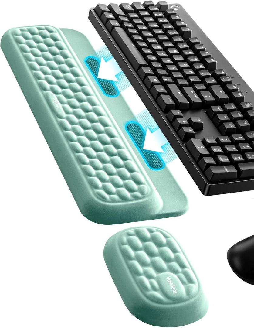 Vaydeer Wrist Rest Set for Keyboard and Mouse, Full Mechanical Keyboard Support Pad, Ergonomic Desk Cushion for Computer Typing Office Work Home Gaming, Memory Foam Arm Palm Hand Pain Relief-Green
