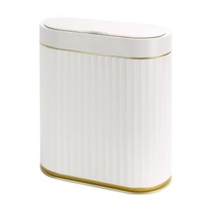 ELPHECO Bathroom Trash Can with lid 2.5 Gallon Waterproof Motion Sensor Wastebasket, Automatic Trash Bin Garbage Bin for Bedroom and Office White with Golden Trim