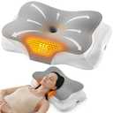 Silkena Heated Cervical Pillow for Neck Pain Relief, Ergonomic Contour Orthopedic Memory Foam Pillow for Neck Support, USB Heating with Adjustable Temp Settings
