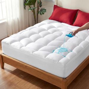 Unikome Full Mattress Pad Waterproof, Eco-Friendly Ergonomic Quilted Fitted Full Mattress Topper for Guest Room, Apartments, Noiseless and Machine Washable (White, 54x75)
