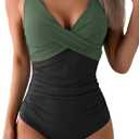 Eomenie Women's One Piece Swimsuits Tummy Control Ruched Push Up Bathing Suit Tie Back Slimming Swimwear L