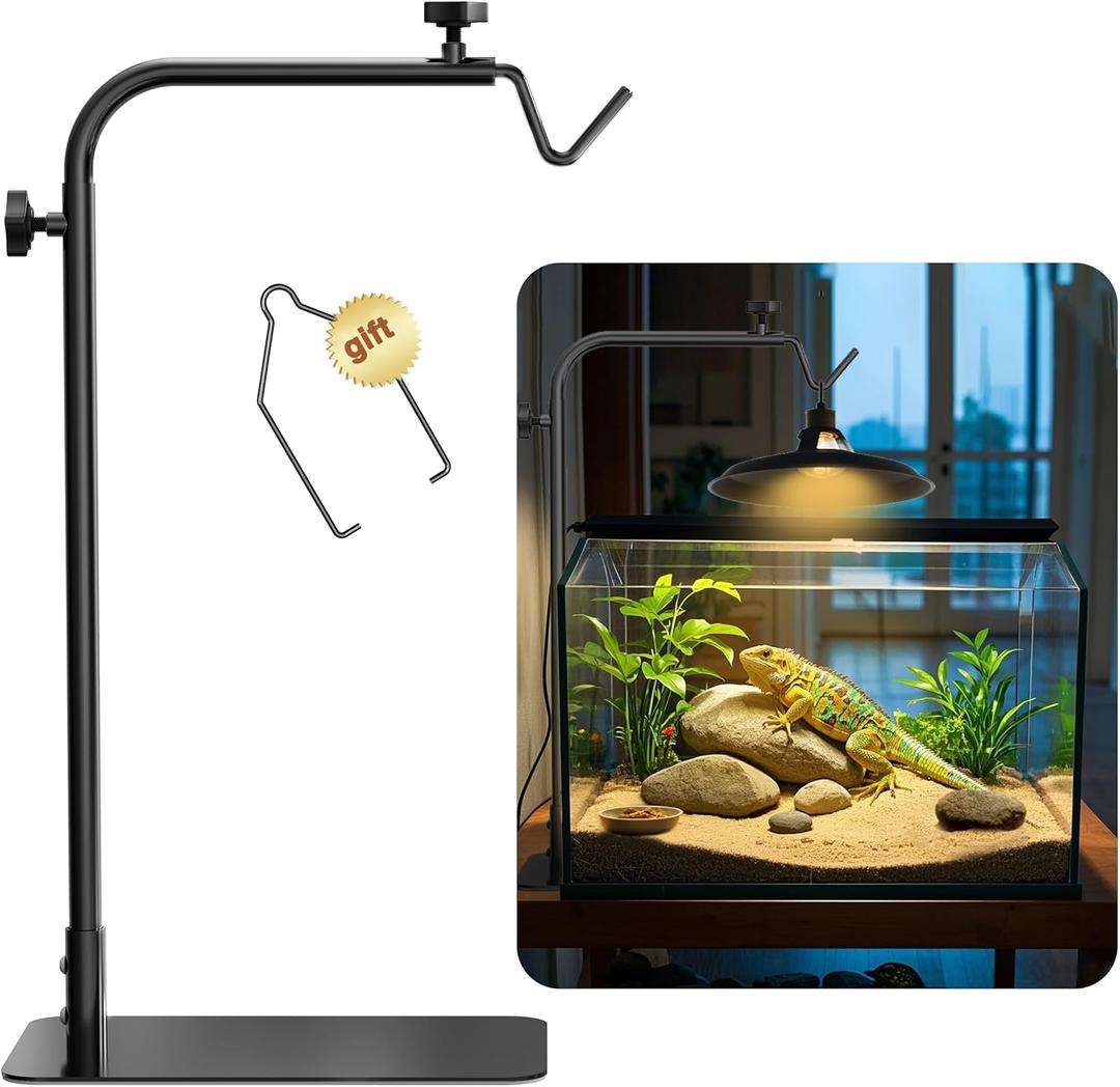 Reptile Heat Lamp Stand Adjustable 18"-32": Light Holder Fixture with Heavy Base for Bearded Dragon, Turtle, Snake, Lizard Terrarium Heating Dome Lamps for Tank or Aquarium Use