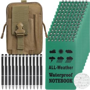 Gueevin 25 Pcs Waterproof Notebook and Pen Kit: 12 Weather Notebook 3x5in Top Spiral, 12 Weatherproof Pen, 1 Multifunctional Waist Pack for Outdoor Activities Recording
