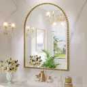 Arched Mirror for Wall, 20"x30" Antique Gold Arch Bathroom Vanity Mirror, Antique Brass Metal Floral Frame Decorative Arch Wall Mirror for Washroom, Bedroom, Entryway, Living Room