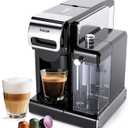 PULZO Espresso Machine with Integrated Automatic Milk Frother, capsule coffee maker for K*cup capsule/Ne*s Original/coffee powder, One Touch Latte & Cappuccino