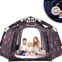 Portable Hexagon Kids Play Tent with LED Strip Lights Indoor Children Play House Easy Set-up Space Dream Tent for Night.4-5 Person Large Tents & Birthday Gifts