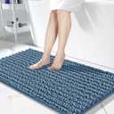 Yimobra Original Luxury Chenille Bath Mat, 44.1 x 24 Inches, Soft Shaggy and Comfortable, Large Size, Super Absorbent and Thick, Non-Slip, Machine Washable, Perfect for Bathroom, Denim Blue