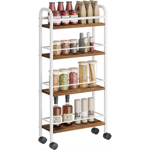 Asgolion Slim Storage Cart, 4-Tier Small Rolling Cart with Wheels, 8.5" Deep, Narrow Bathroom Shelf Trolley for Kitchen, Bathroom, Laundry Room, White Medium 4-Tier (8.5" W x34.7 H) White