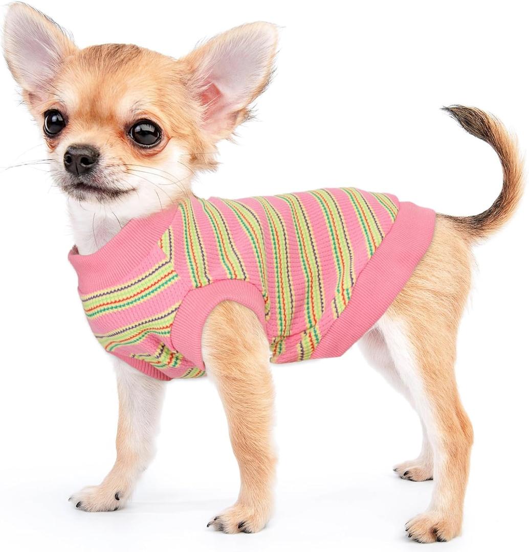 Dog Shirt, Pet Clothes for Chihuahua, Yorkie Teacup Costumes Striped, Small Dogs Sleeveless Tank Top Vest, Breathable Cotton Puppy T-Shirt, Cat Apparel Outfit (Pink, S)