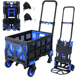 2-in-1Folding Hand Truck Dolly with Folding Basket, 330LBS Capacity Foldable Hand cart,Folding Dolly with Retractable Handle,Hand Truck Foldable with 4 Wheels for Moving