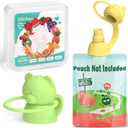 Soft Sip Food Pouch Topper - Food Grade Silicone Pouch Tops for Baby Prevent Spills, Led Weaning, Self Feeding, Protects Childs Mouth, BPA Free Food Pouch Lids - 2 Pack (Green Yellow)