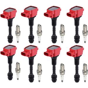 Pindex 8 Pack Ignition Coils and Iridium Spark Plugs,UF510 5018 Coil Pack Kits Compatible with Nissan Infiniti Armada Titan Pathfinder QX56 NV2500 NV3500 5.6L