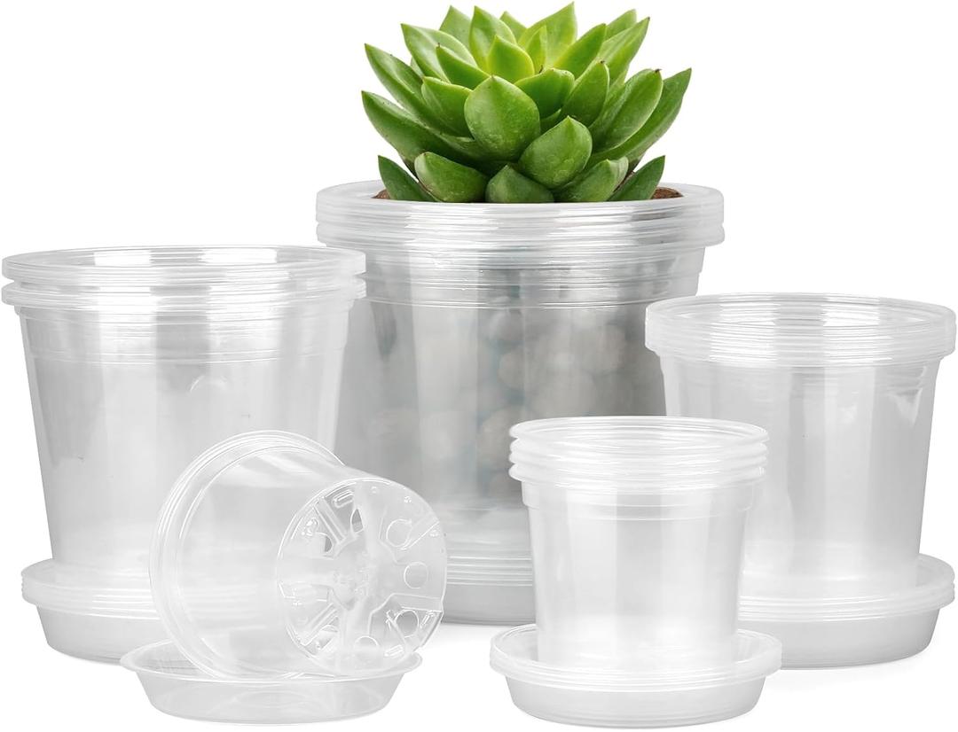 4/5/6/7 Inch Clear Nursery Pots for Plants with Sacuers 20 Pack, Plastic Flower Pots with Drainage Holes, Variety Pack Seedlings Garden Pot for Indoor Outdoor (4+5+6+7 inch)