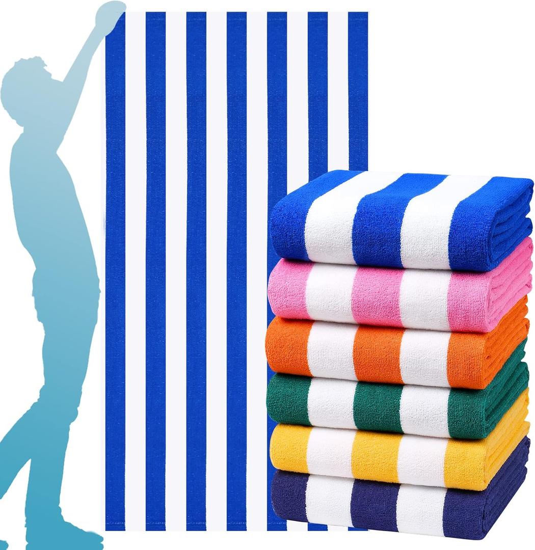 6 Packs Oversized 72x40 Inch Stripe Beach Towel Thin Terry Set Extra Large XL Big Clearance Accessories Essentials Soft Super Absorbent Pool Travel Bath Swim Camping Towels Bulk Men Women Adults Gift (Blue Pink Navy Orange Green Yellow Stripe)