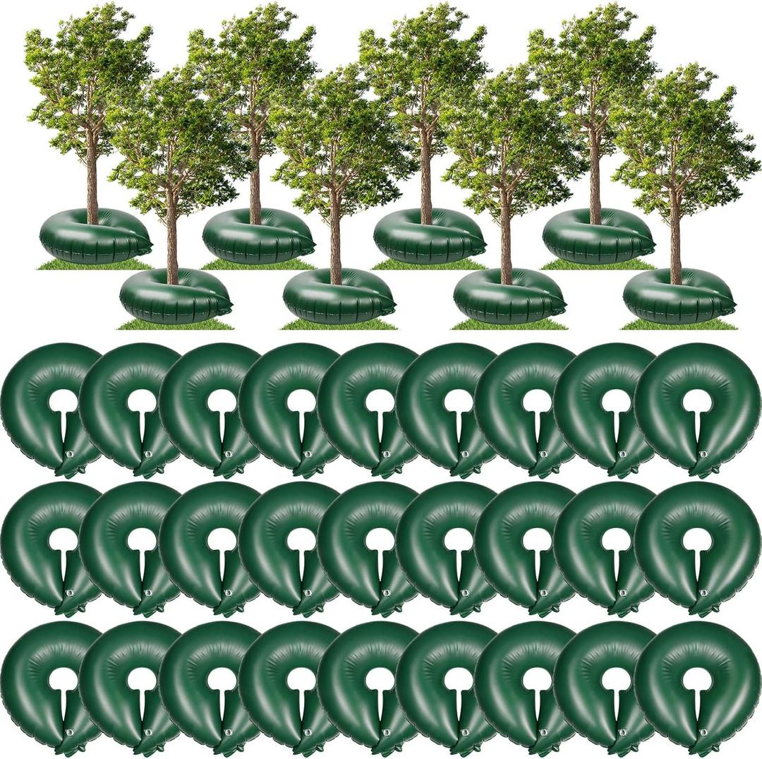 Roshtia 50 Pack 15 Gallon Tree Watering Ring Bag Slow Release Reusable Tree Bag Bulk Heavy Duty Automatic Drip Irrigation Ring PVC Root Water System for Garden Newly Planted (Green)