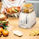 Wiltal Beige Cute Retro Toaster 2 Slice with 1.58" Wide Slots, Bread toaster with Cover and Warm Rack, Stainless Steel Toasters with Removable Crumb Tray, Preheat, Defrost, Cancel Function (Cream)