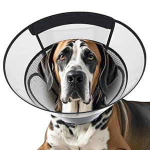 REOMORE Dog Cone Collar for Large Dogs After Surgery, Mesh Windows PVC Transparent Dog Cone E Collar for Dog, Anti-Bite Lick Wound Healing Neuter Safety Practical Comfy Plastic Cone XL