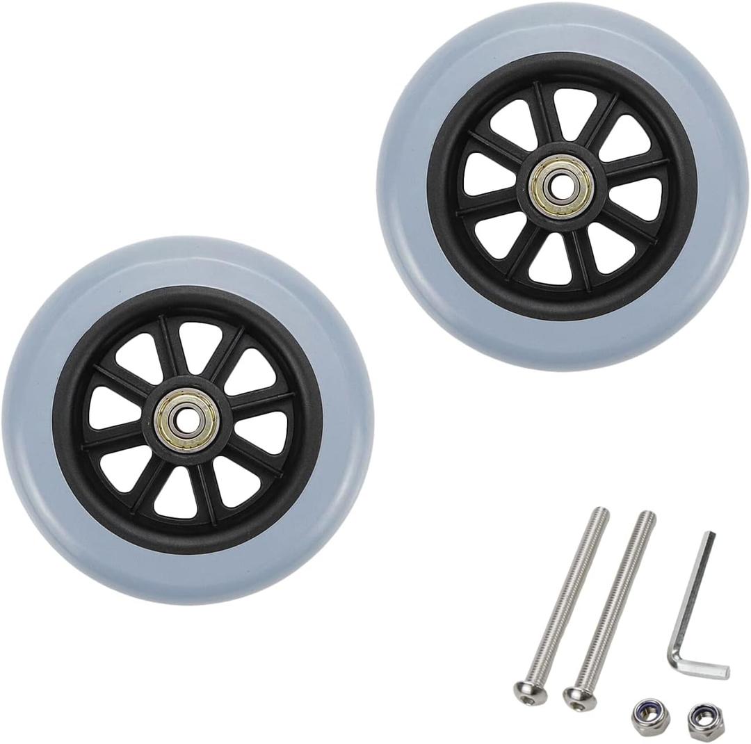 Wealrit 2 Pack Replacement Wheels for Wheelchairs - 5 Inch Solid Drive Rollator Wheels (Gray)