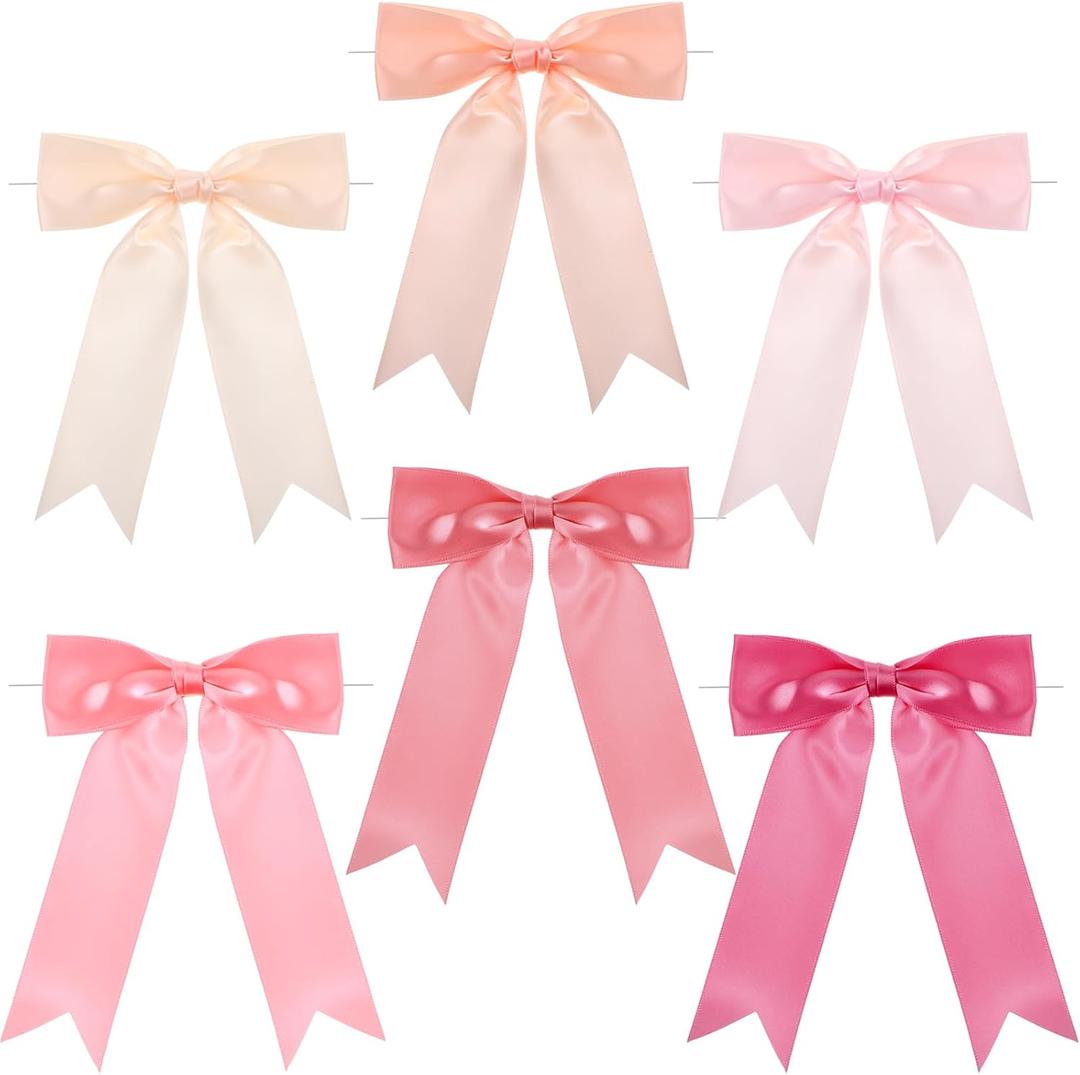 48 Pcs Christmas Tie Bows Pastel Satin Ribbon Bows with Twist Tie Craft for Christmas Tree Gift Wrapping Wedding Birthday Baby Shower (5 x 7 Inch,Pink)
