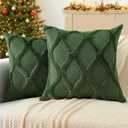 decorUhome Christmas Throw Pillow Covers 16x16 Inch Set of 2, Soft Plush Faux Fur Wool Forest Elf Couch Pillow Covers, Decorative Neutral Pillow Cases for Bed Sofa Living Room Home Decor