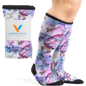 Viasox Compression Socks for Women and Men, Knee High Socks 12-15 mmhg Circulation Support for Flight, Travel, Daily (Medium, Butterfly)