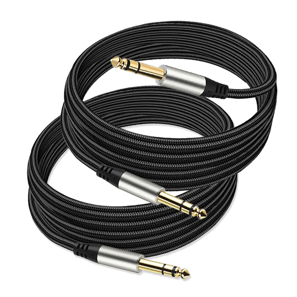 Pack of 2 TRS Instrument Cable 1/4 Inch Straight 6.35mm Male Jack Nylon Braided Studio Cord (6.6 Feet-2 Pack)