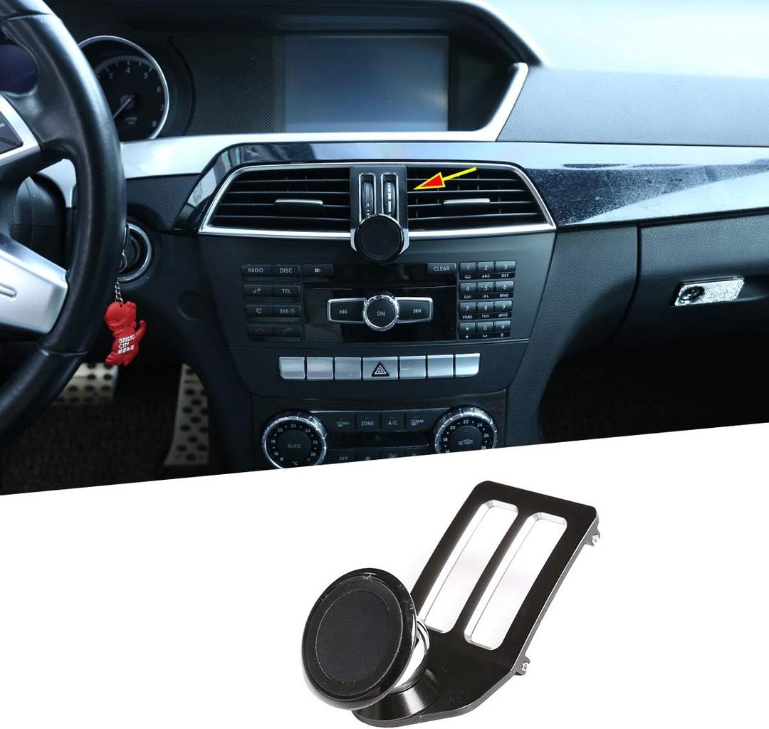 Black Aluminum Alloy Car Center Air Vent Mobile Phone Holder Accessories for Mercedes Benz C Class W204 C180 C200 2008-2013